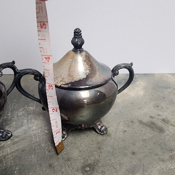 Vintage FB Rogers Silver Co Footed Sugar Bowl With Lid And Creamer Set Rare Find - Picture 9 of 14